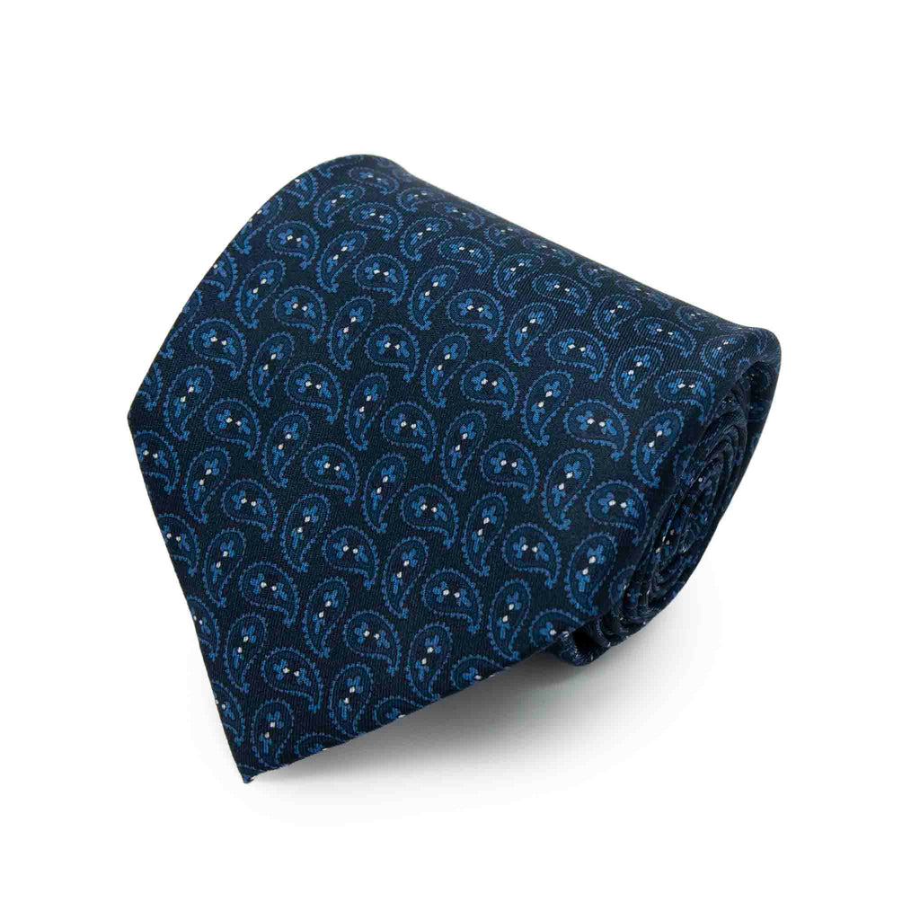 Navy With Blue Paisley Silk Tie Sera Fine Silk