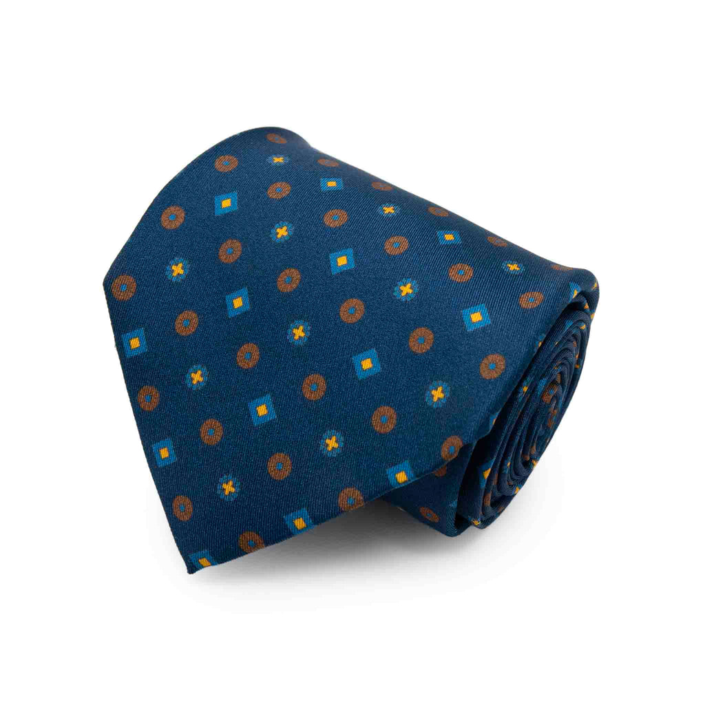 Navy With Blue and Brown Circles Silk Tie Sera Fine Silk