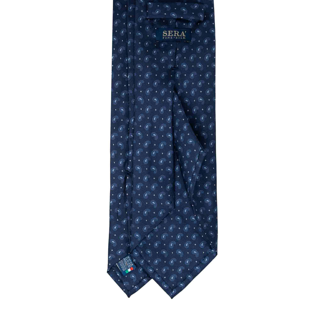 Navy Silk Tie with Light Blue Paisley  Serà Fine Silk