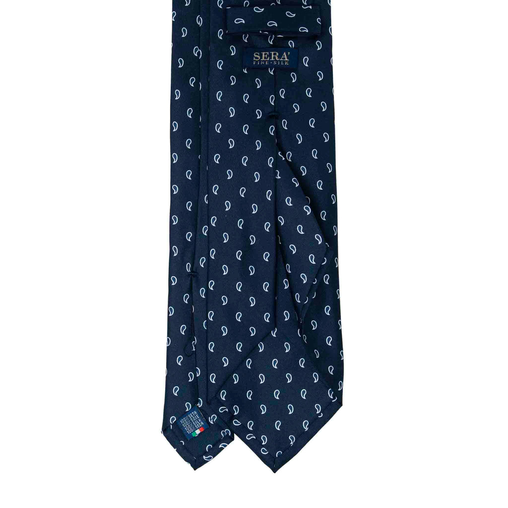 Navy Silk Tie with White Paisley Serà Fine Silk