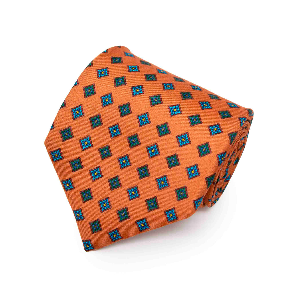 Orange with Diamonds Pattern Silk Tie Serà Fine Silk