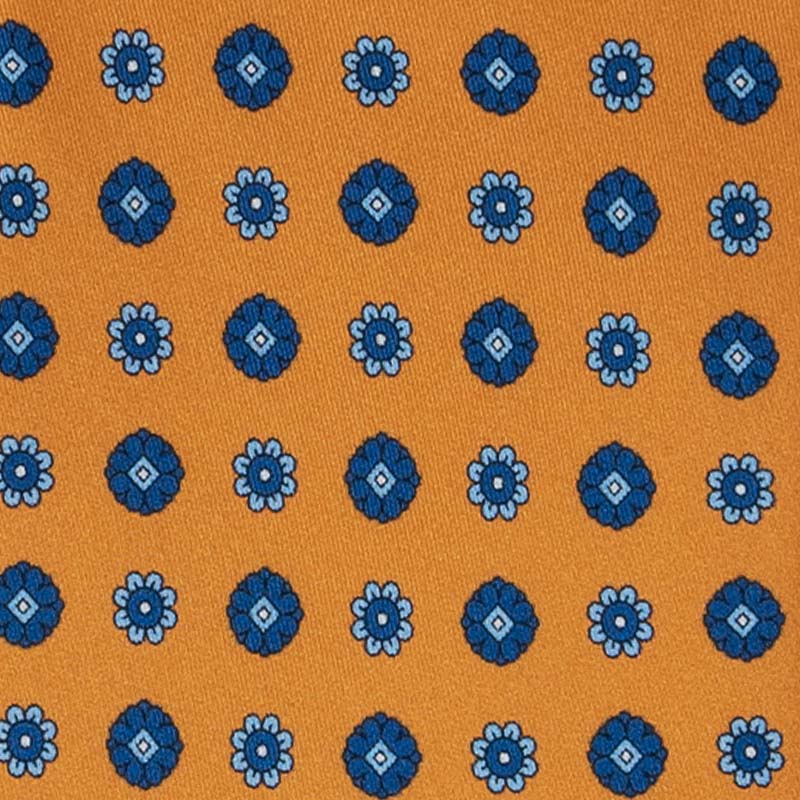 Orange With Blue Flowers Silk Tie Sera Fine Silk