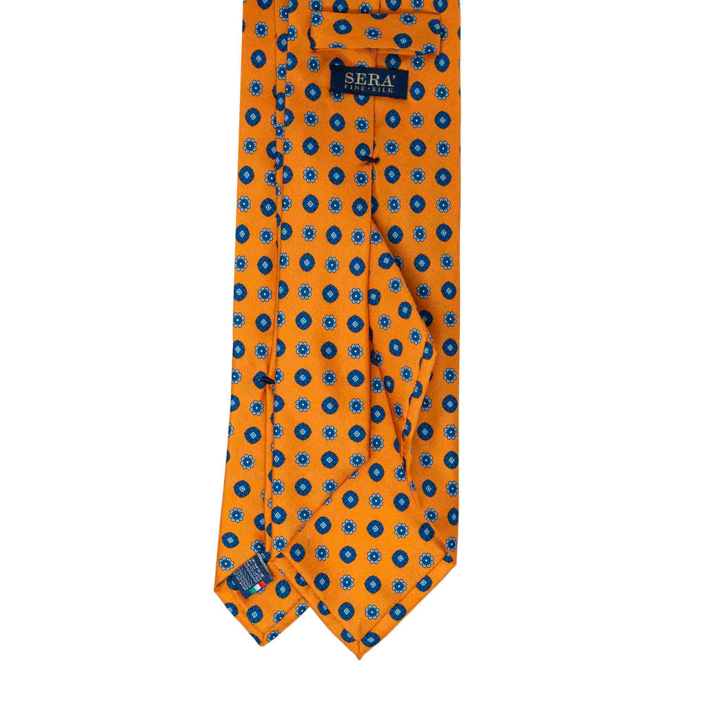 Orange With Blue Flowers Silk Tie Sera Fine Silk