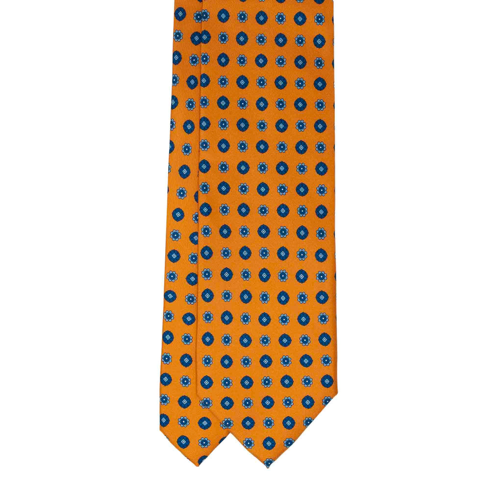 Orange With Blue Flowers Silk Tie Sera Fine Silk