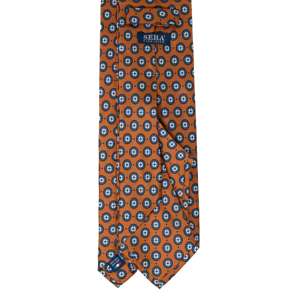 Orange Silk Tie with Blue Pattern Serà Fine Silk