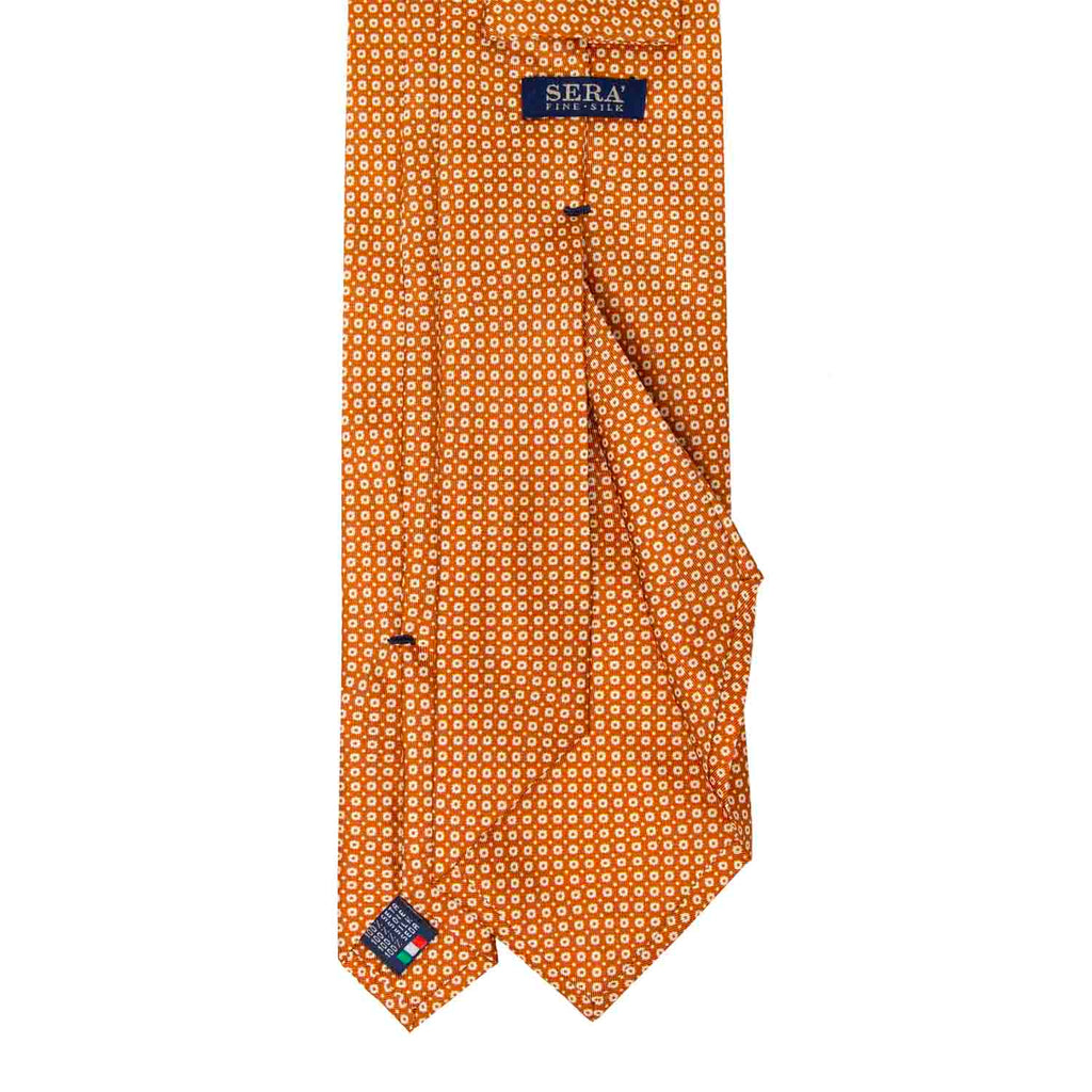 Orange with Small White Flowers Silk Tie Serà Fine Silk