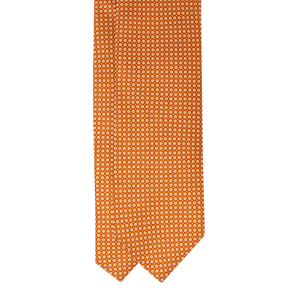 Orange with Small White Flowers Silk Tie Serà Fine Silk