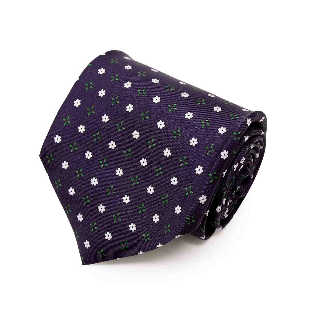 Dark Purple with Flowers Pattern Silk Tie Serà Fine Silk