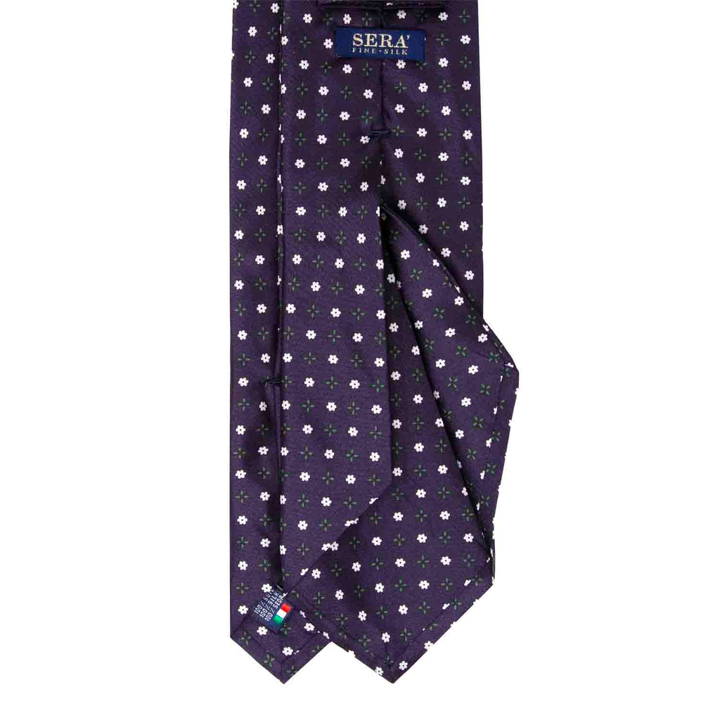 Dark Purple with Flowers Pattern Silk Tie Serà Fine Silk