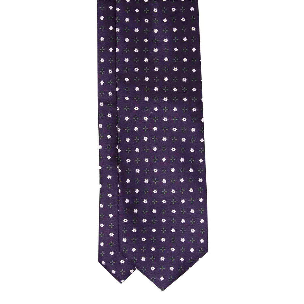 Dark Purple with Flowers Pattern Silk Tie Serà Fine Silk