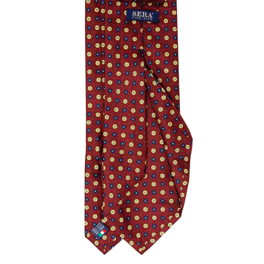 Burgundy with Yellow & Navy Small Circles Pattern Silk Tie Serà Fine Silk