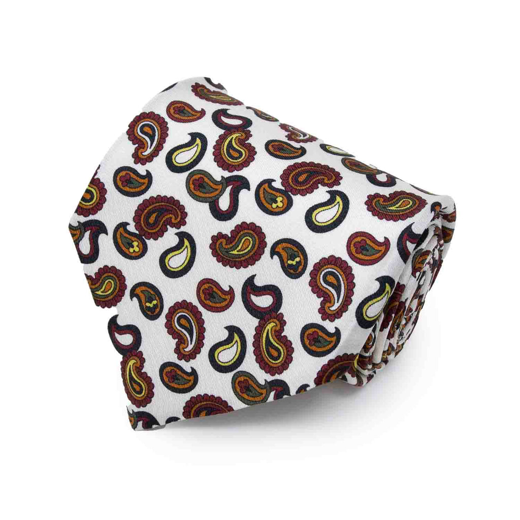 Cream White with Burgundy Paisley Silk Tie Serà Fine Silk