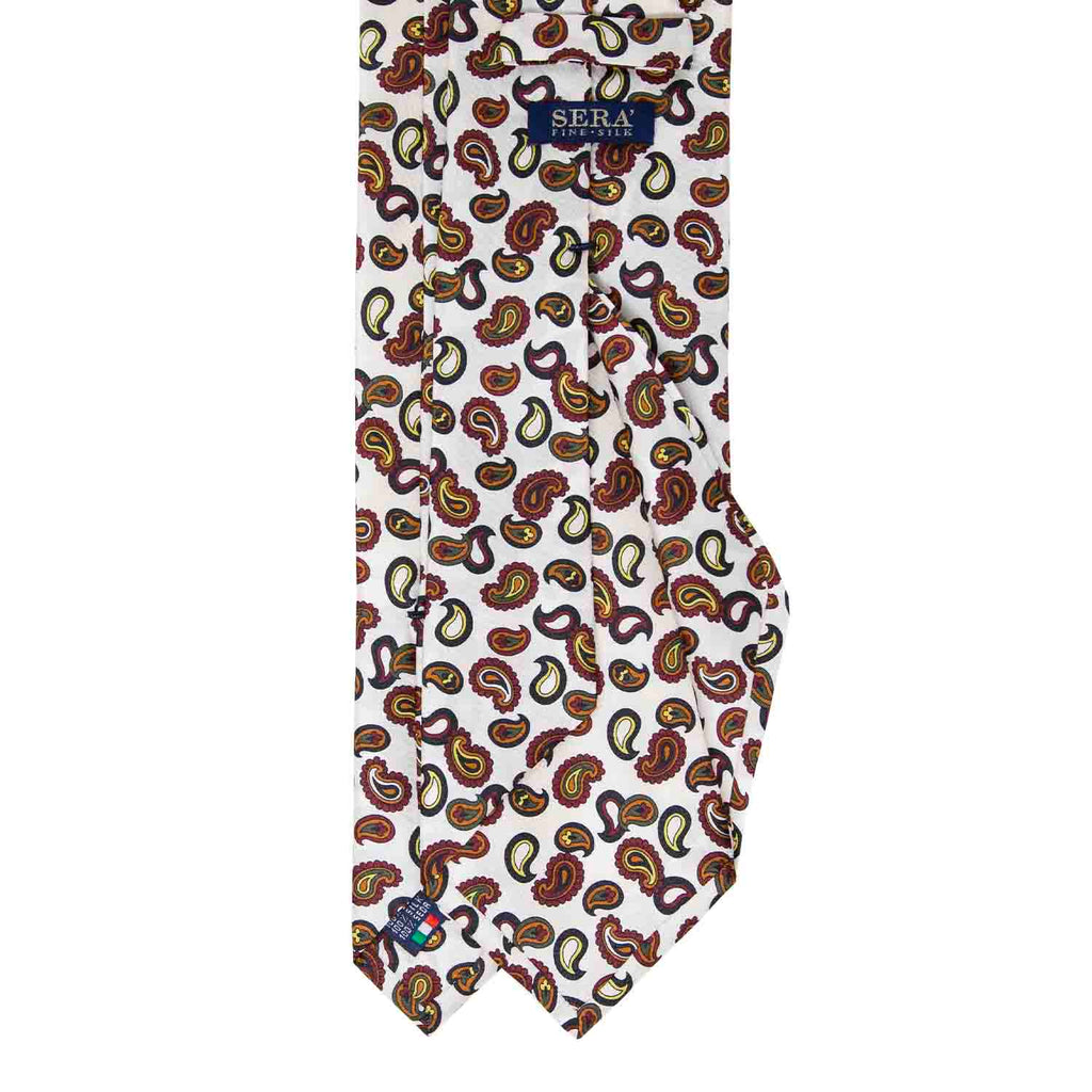 Cream White with Burgundy Paisley Silk Tie Serà Fine Silk