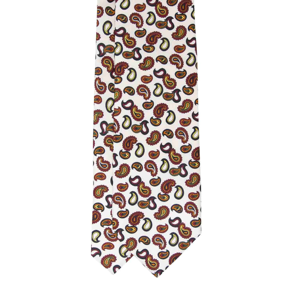 Cream White with Burgundy Paisley Silk Tie Serà Fine Silk