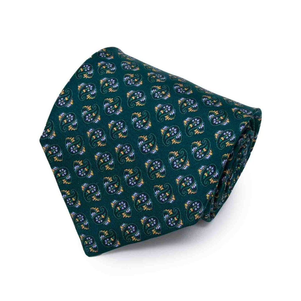 Green and Yellow Paisley Silk Tie Serà Fine Silk