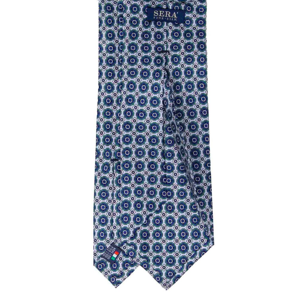 Light Blue with Navy and Green Pattern Silk Tie Serà Fine Silk