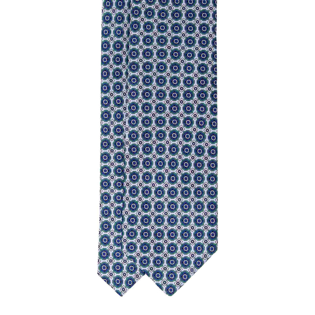 Light Blue with Navy and Green Pattern Silk Tie Serà Fine Silk