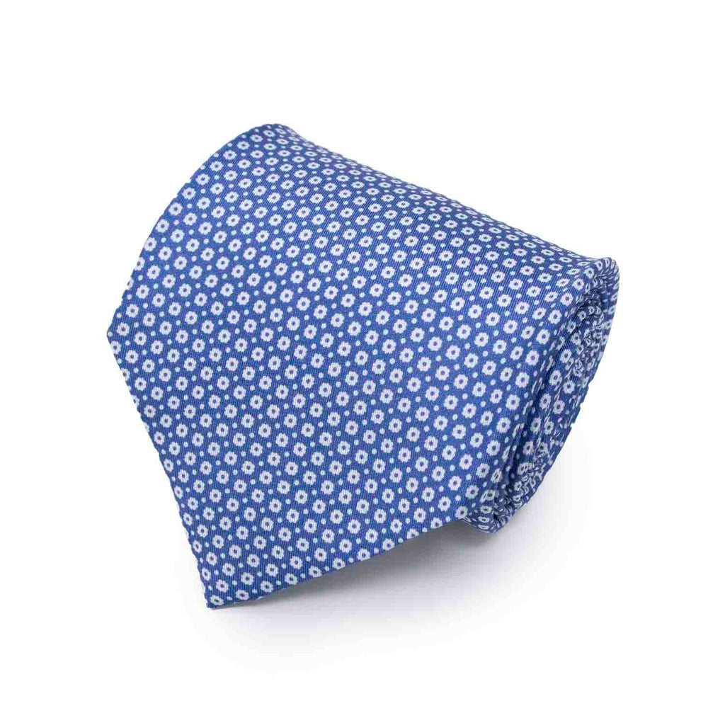 Light Blue with Small White Flowers Silk Tie Serà Fine Silk