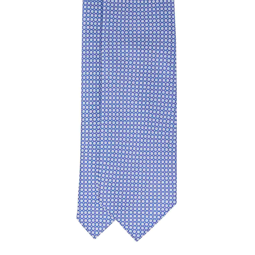 Light Blue with Small White Flowers Silk Tie Serà Fine Silk