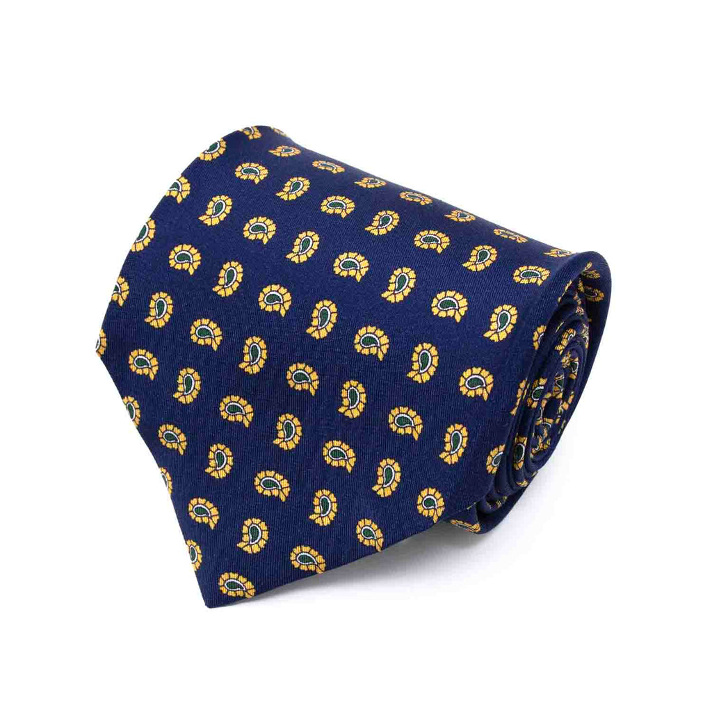Navy Blue with Yellow Paisley Silk Tie Serà Fine Silk