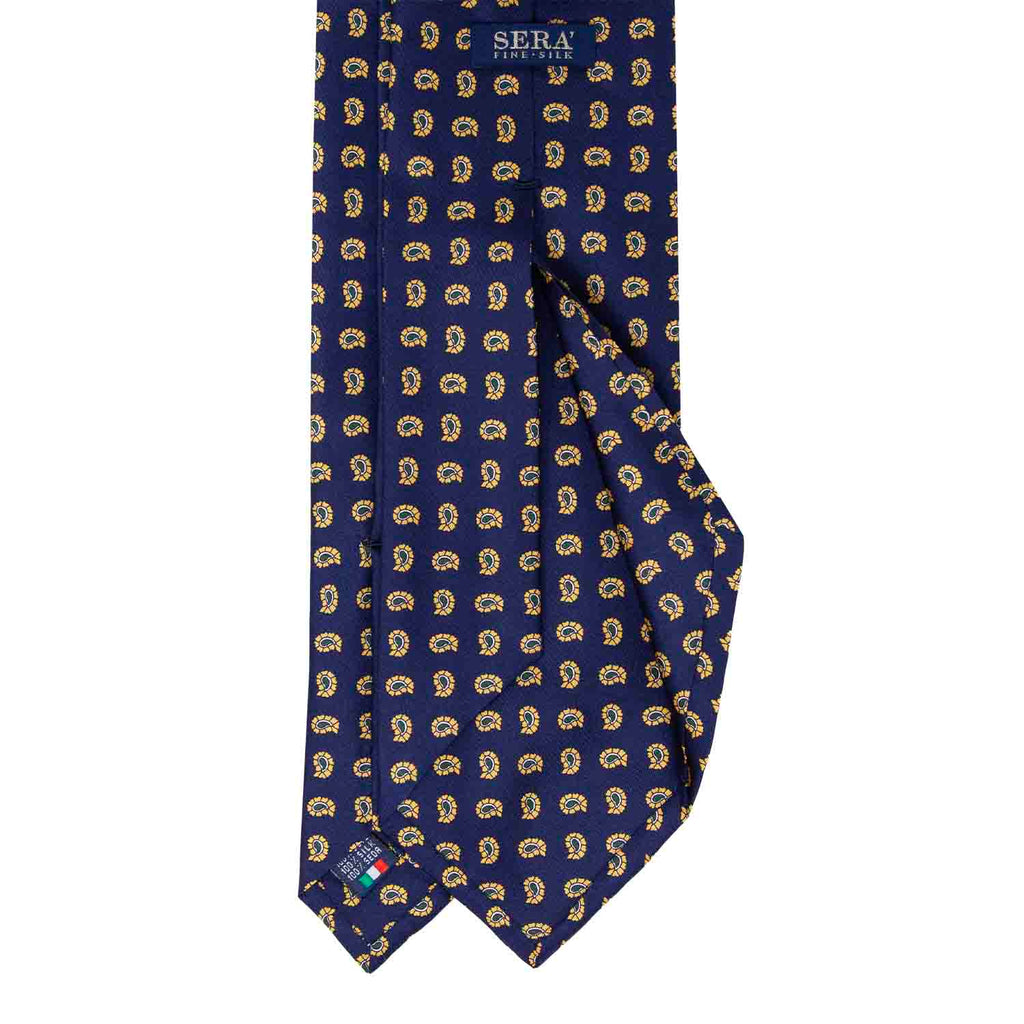 Navy Blue with Yellow Paisley Silk Tie Serà Fine Silk