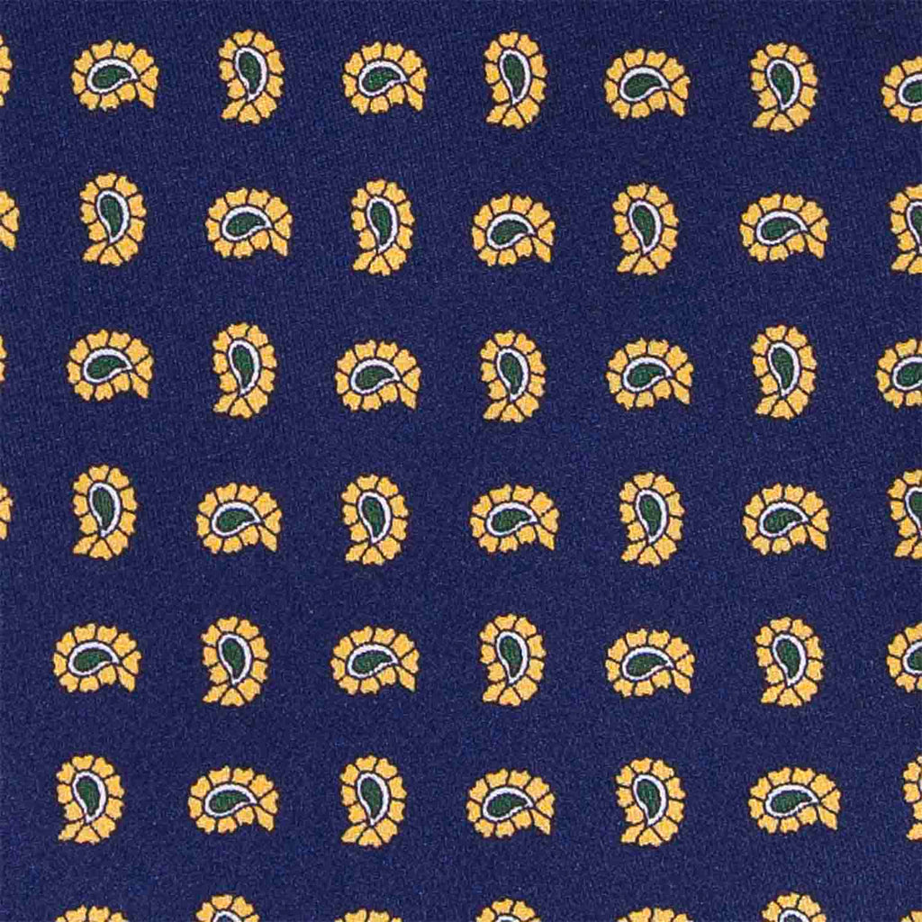 Navy Blue with Yellow Paisley Silk Tie Serà Fine Silk