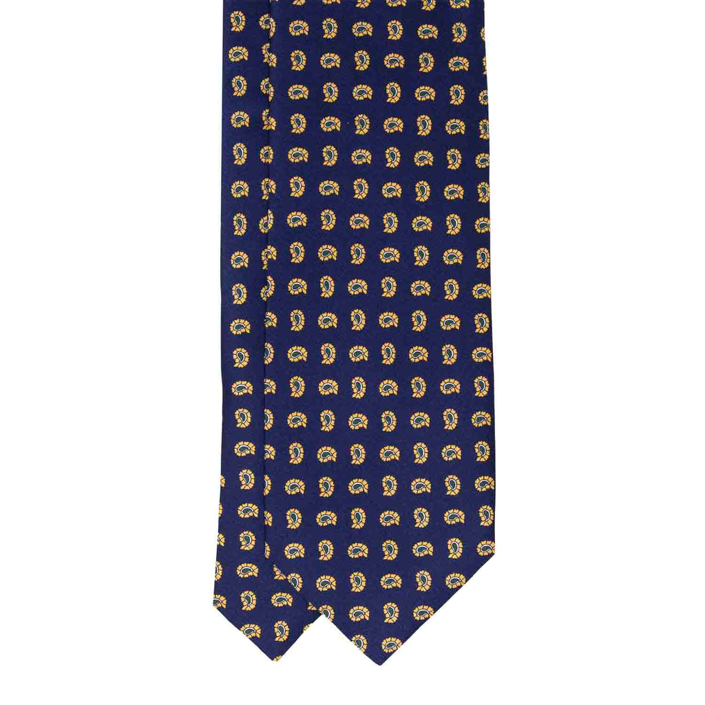 Navy Blue with Yellow Paisley Silk Tie Serà Fine Silk