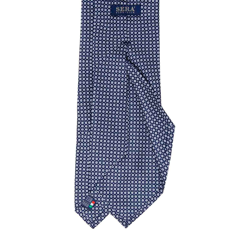 Navy Blue with Small White Flowers Silk Tie Serà Fine Silk