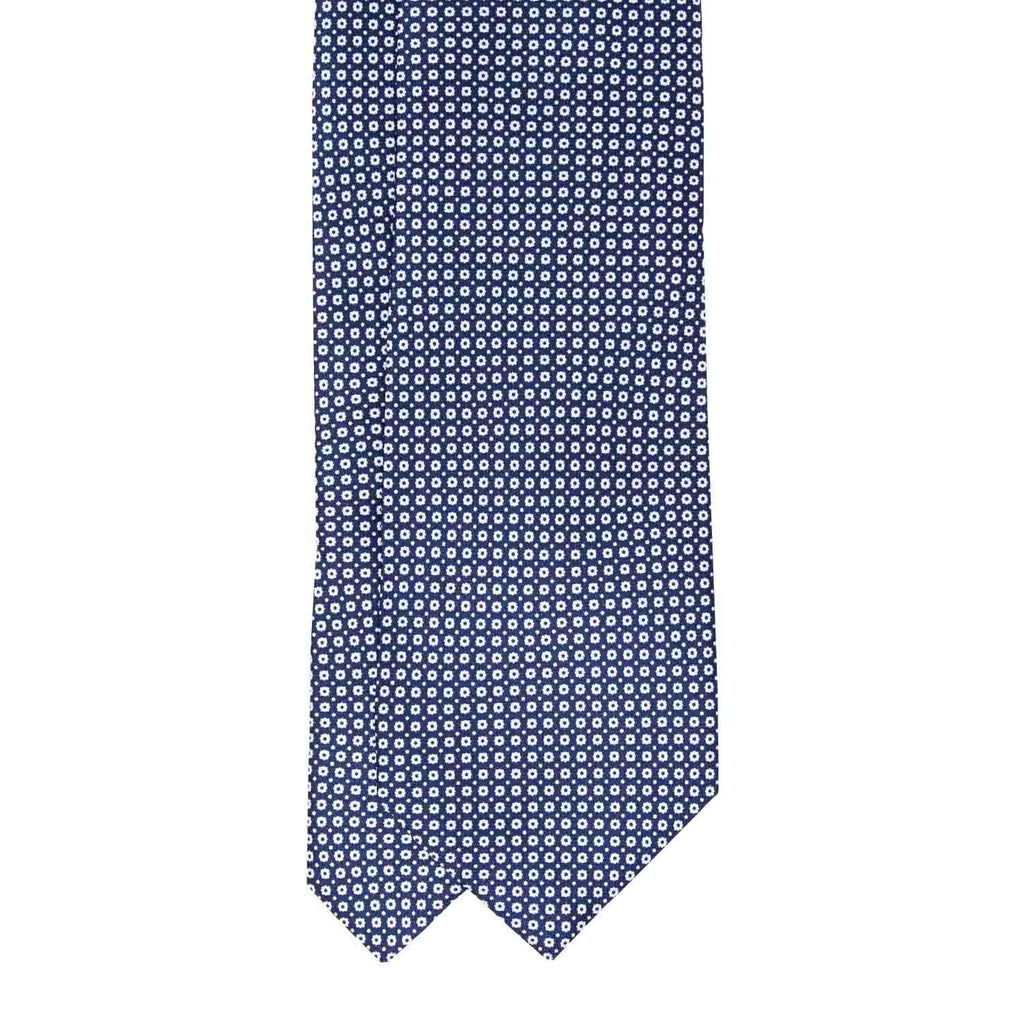Navy Blue with Small White Flowers Silk Tie Serà Fine Silk