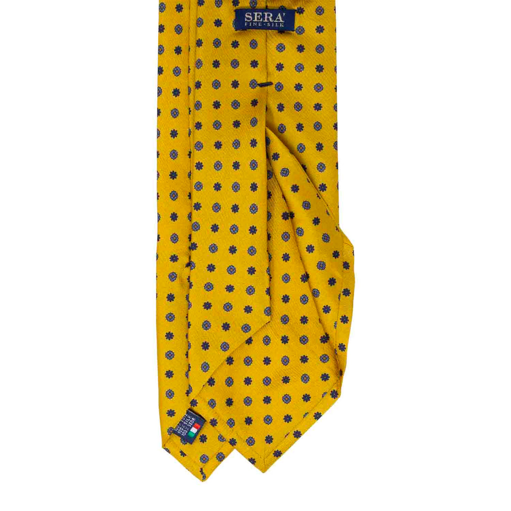 Yellow with Navy Small Flowers Silk Tie Serà Fine Silk