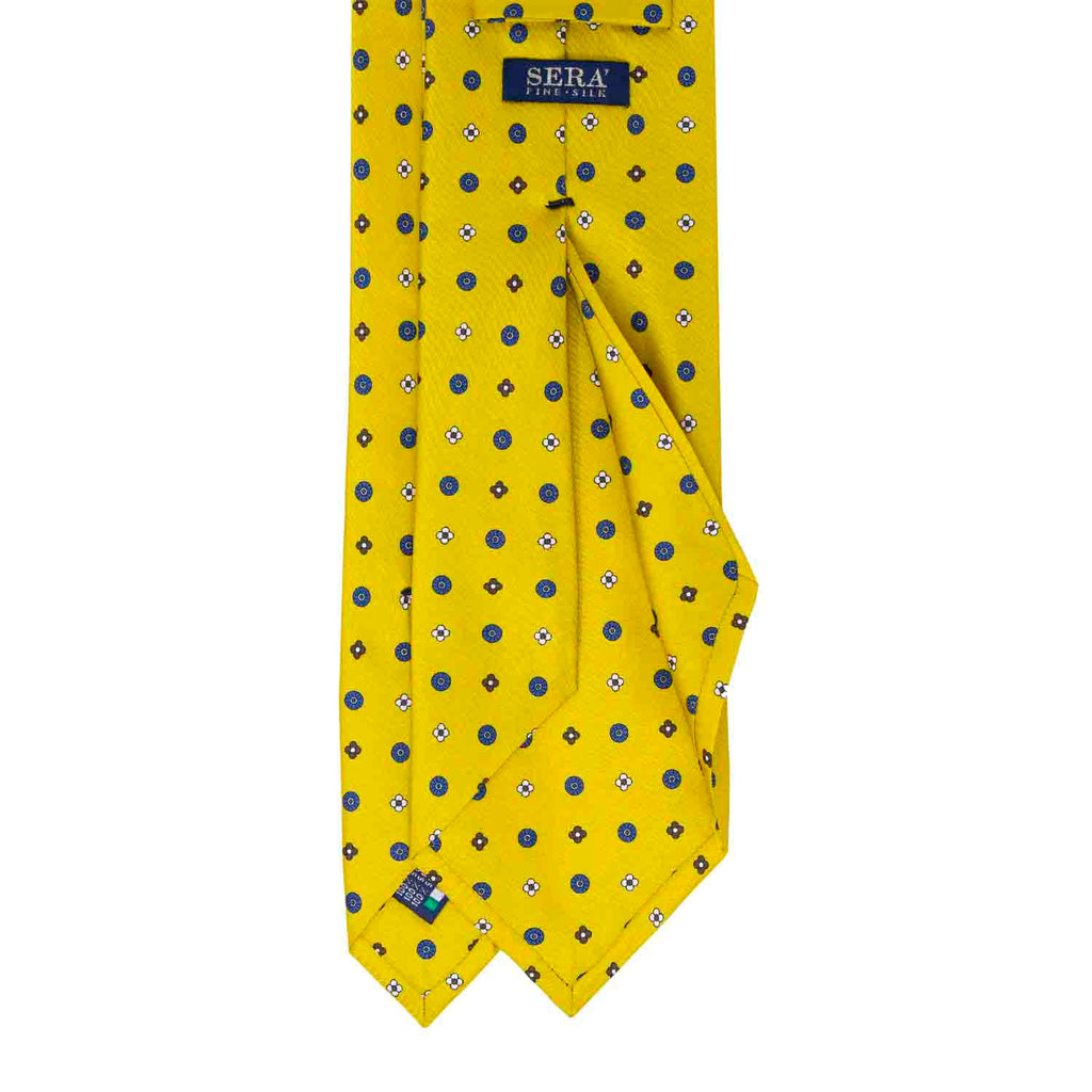 Yellow and Navy Small Pattern Silk Tie Serà Fine Silk