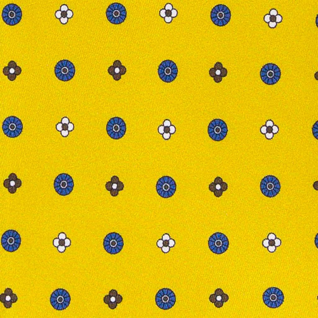 Yellow and Navy Small Pattern Silk Tie Serà Fine Silk