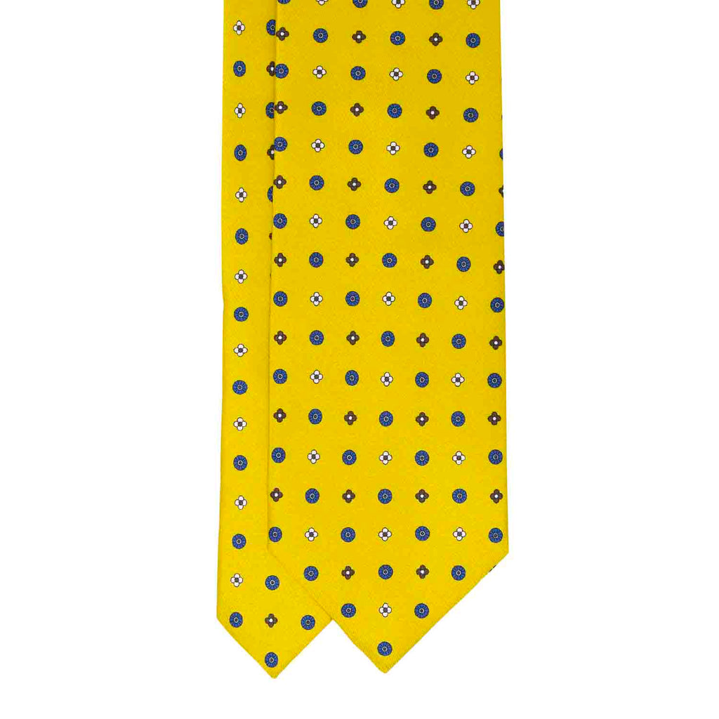Yellow and Navy Small Pattern Silk Tie Serà Fine Silk