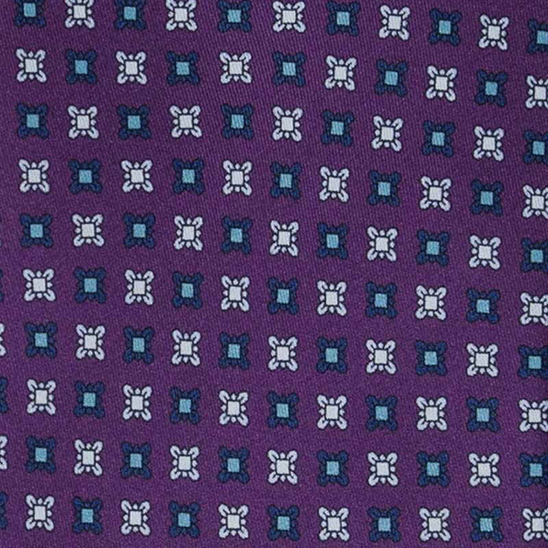 Purple With Blue Square Flowers Silk Tie Sera Fine Silk