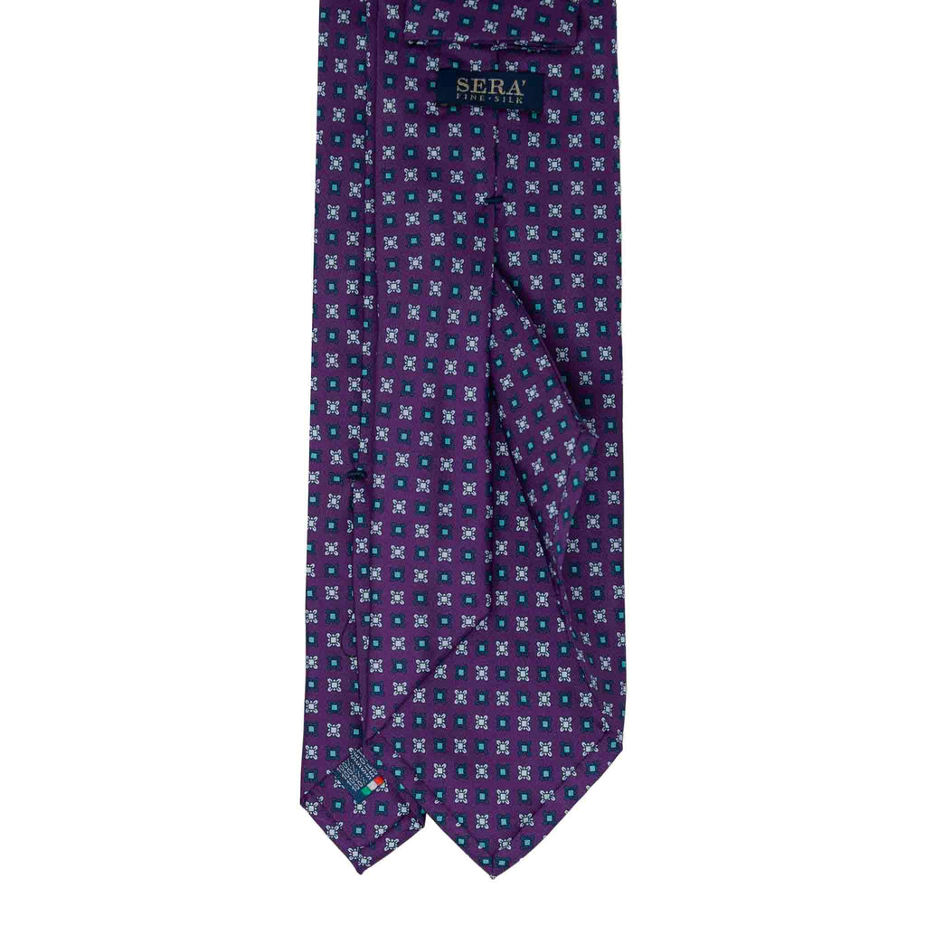Purple With Blue Square Flowers Silk Tie Sera Fine Silk