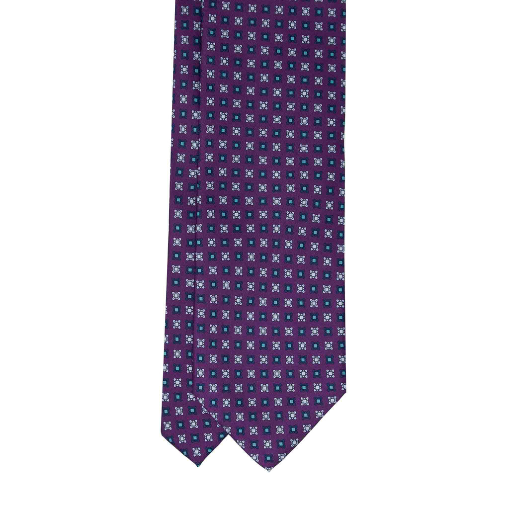 Purple With Blue Square Flowers Silk Tie Sera Fine Silk