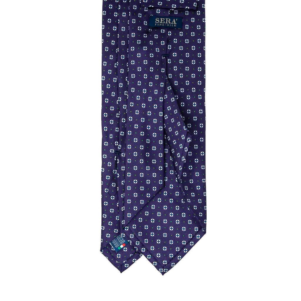 Purple With White Square Flowers Silk Tie Sera Fine Silk