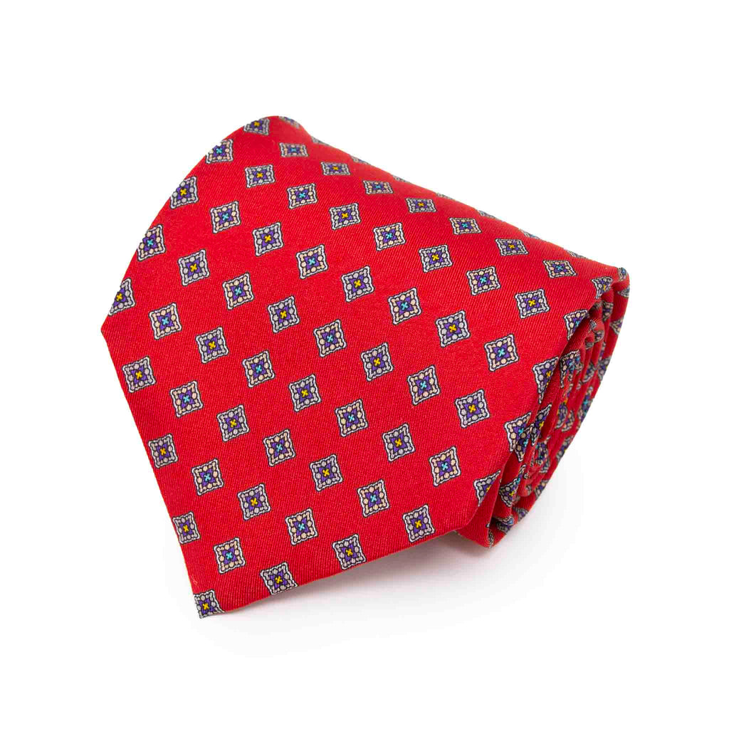 Red with Diamonds Pattern Silk Tie Serà Fine Silk