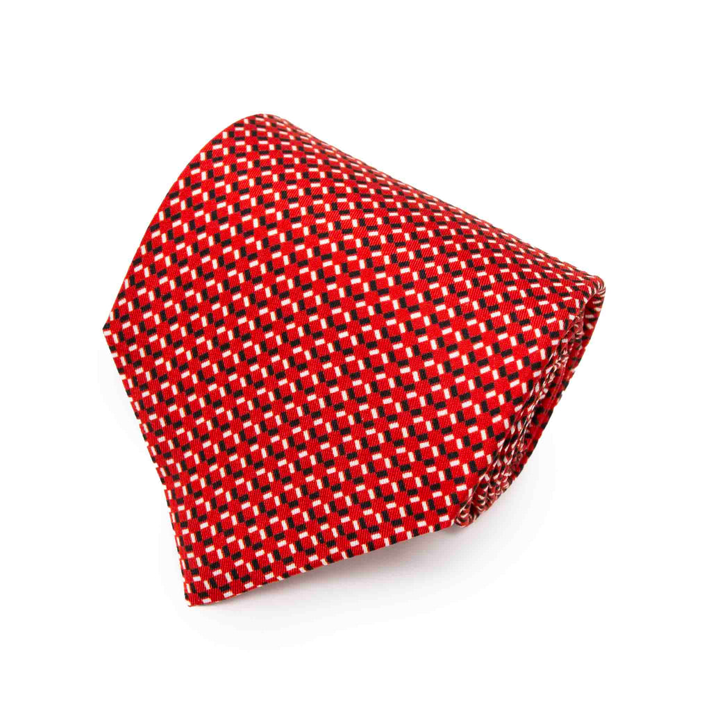 Red with Small Geometric Pattern Silk Tie Serà Fine Silk