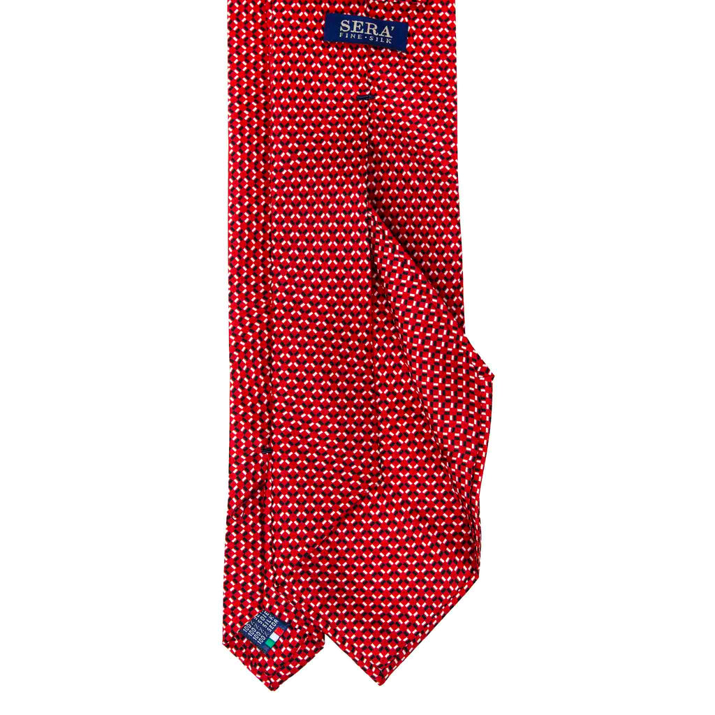 Red with Small Geometric Pattern Silk Tie Serà Fine Silk