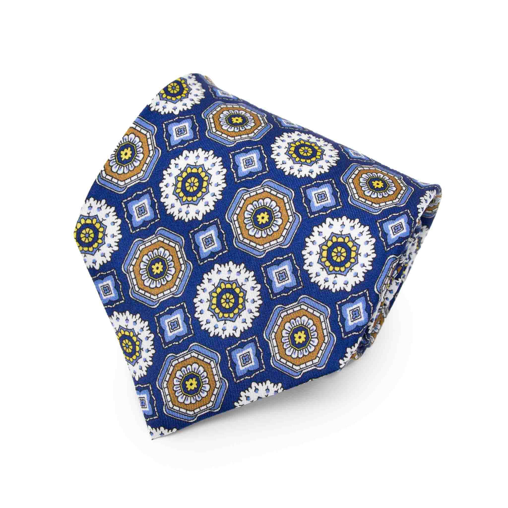 Royal Blue Medallions Silk Tie Serà Fine Silk