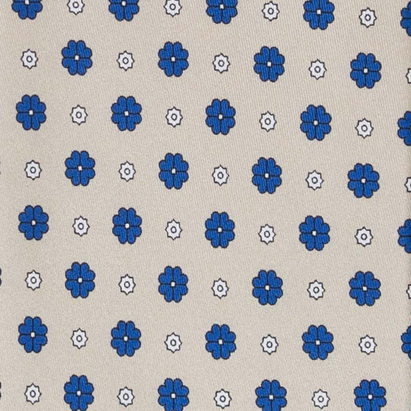 Sand With Blue Flowers Silk Tie Sera Fine Silk