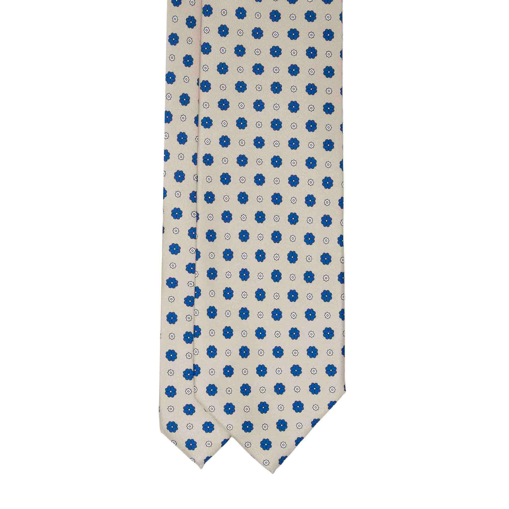 Sand With Blue Flowers Silk Tie Sera Fine Silk