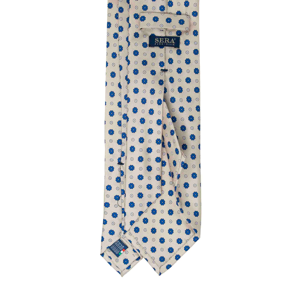 Sand With Blue Flowers Silk Tie Sera Fine Silk