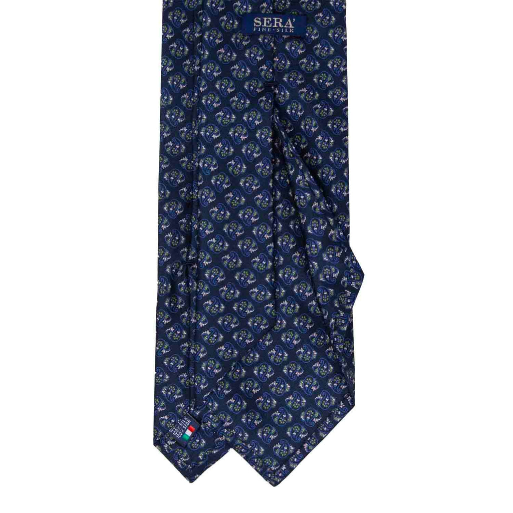 Navy Blue & Green Paisley Silk Tie Serà Fine Silk