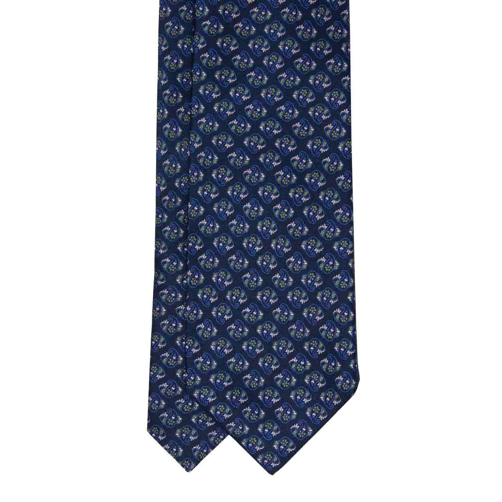 Navy Blue & Green Paisley Silk Tie Serà Fine Silk