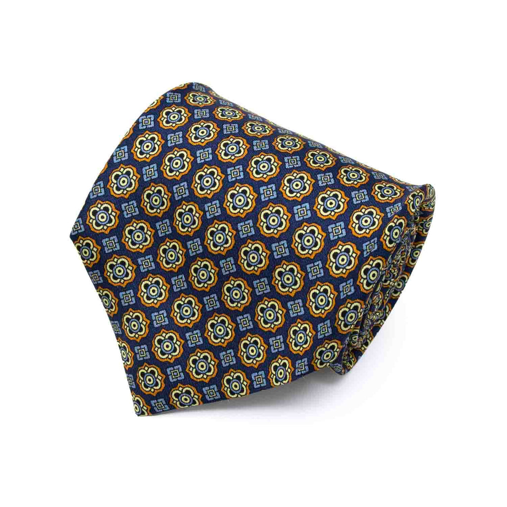 Blue and Orange Pattern Silk Tie Serà Fine Silk