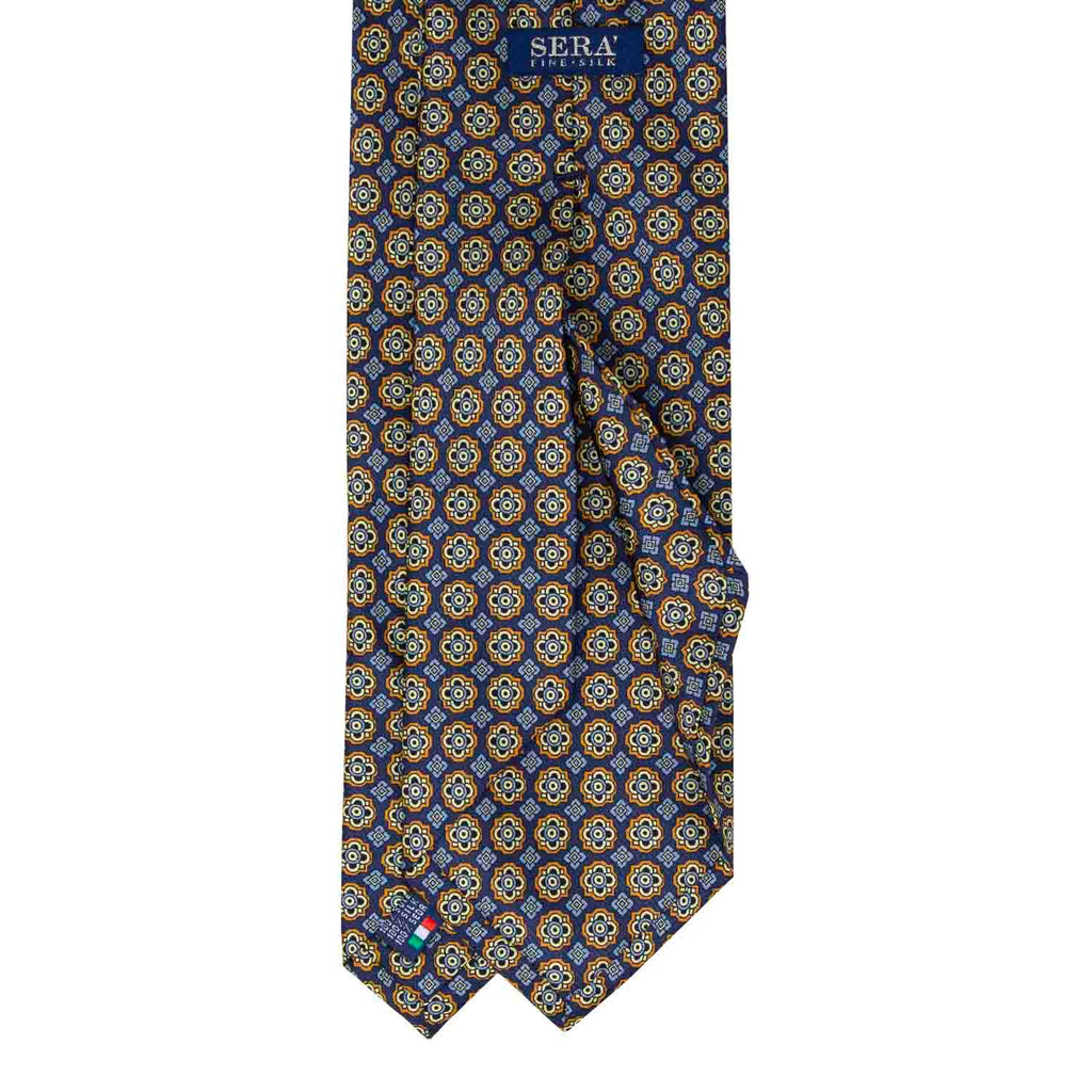 Blue and Orange Pattern Silk Tie Serà Fine Silk