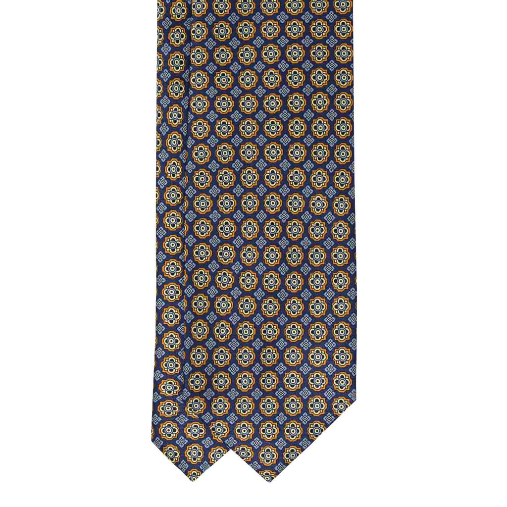 Blue and Orange Pattern Silk Tie Serà Fine Silk