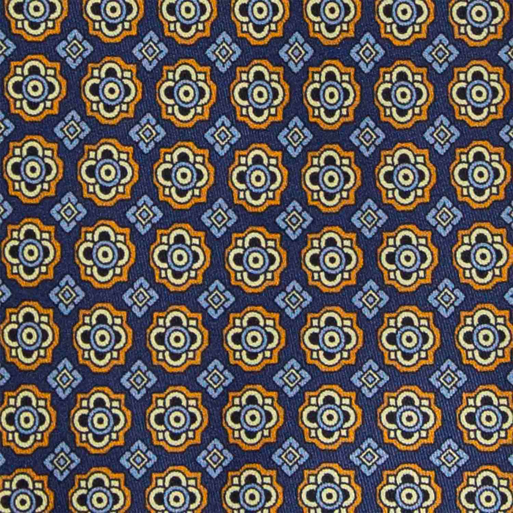 Blue and Orange Pattern Silk Tie Serà Fine Silk